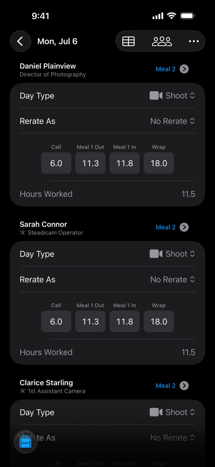 TimeCardRobot daily time entry on iPhone